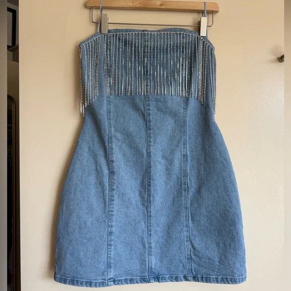 12th Tribe Rylie Denim Strapless Fringe Mini Dress - Picture 4 of 8